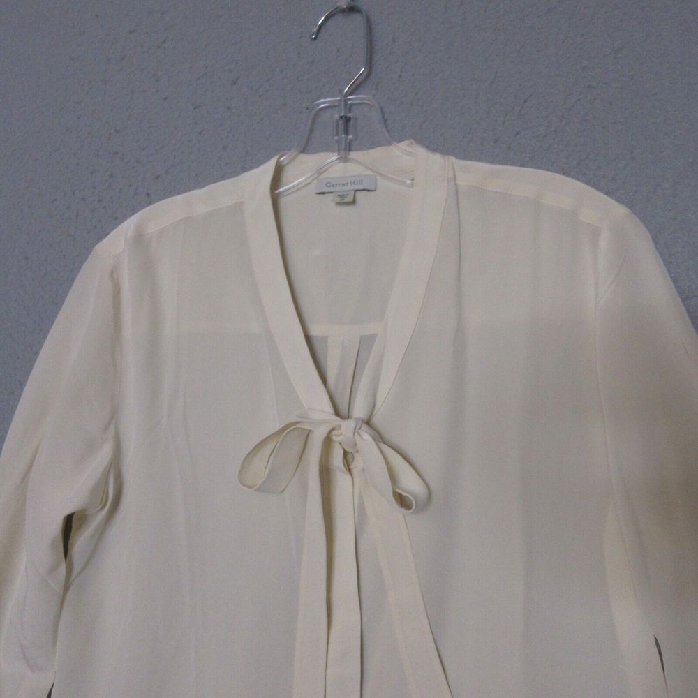 Garnet Hill Top Women 2 Silk Button Up Timeless Career Minimalist Tie Neck